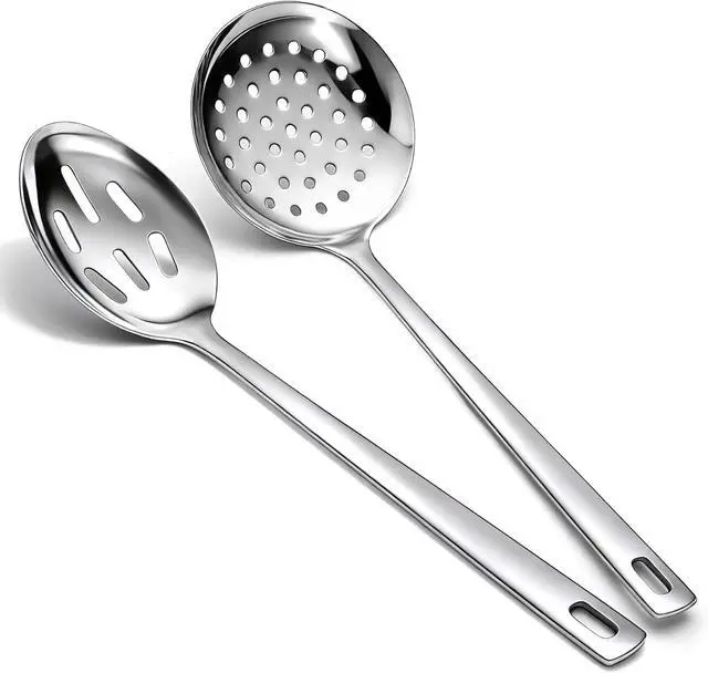 Main image of Berglander Slotted Spoons for Straining 2 pcs 13", Stainless Steel Kitchen Spider Strainer Skimmer Ladle for Straining Pasta/Cooking/Frying, Metal Kitchen Utensils Pasta Spoon