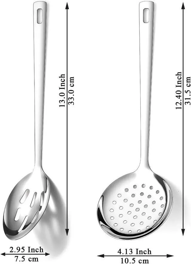Alt view image 2 of 7 - Berglander Slotted Spoons for Straining 2 pcs 13", Stainless Steel Kitchen Spider Strainer Skimmer Ladle for Straining Pasta/Cooking/Frying, Metal Kitchen Utensils Pasta Spoon
