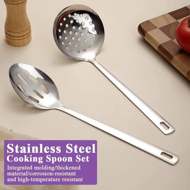 Alt view image 3 of 7 - Berglander Slotted Spoons for Straining 2 pcs 13", Stainless Steel Kitchen Spider Strainer Skimmer Ladle for Straining Pasta/Cooking/Frying, Metal Kitchen Utensils Pasta Spoon