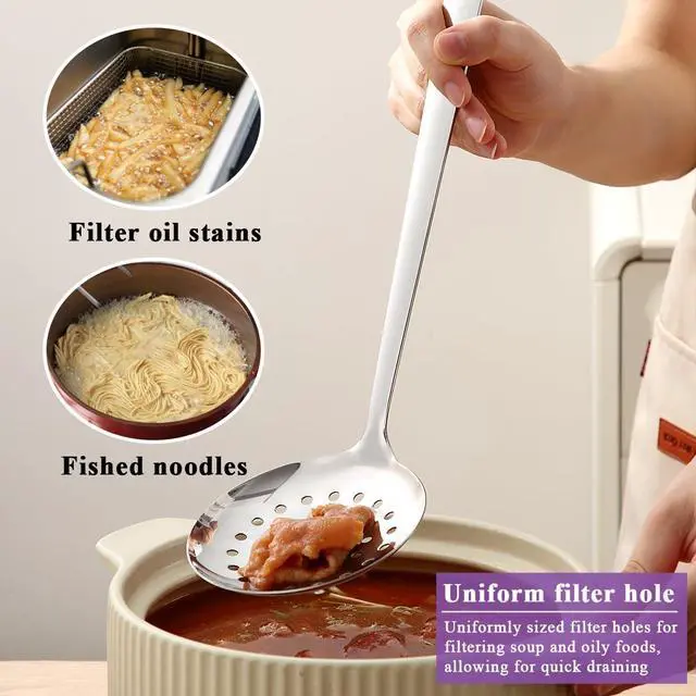 Alt view image 5 of 7 - Berglander Slotted Spoons for Straining 2 pcs 13", Stainless Steel Kitchen Spider Strainer Skimmer Ladle for Straining Pasta/Cooking/Frying, Metal Kitchen Utensils Pasta Spoon