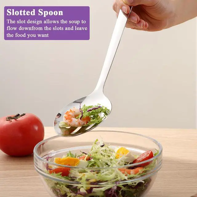 Alt view image 6 of 7 - Berglander Slotted Spoons for Straining 2 pcs 13", Stainless Steel Kitchen Spider Strainer Skimmer Ladle for Straining Pasta/Cooking/Frying, Metal Kitchen Utensils Pasta Spoon