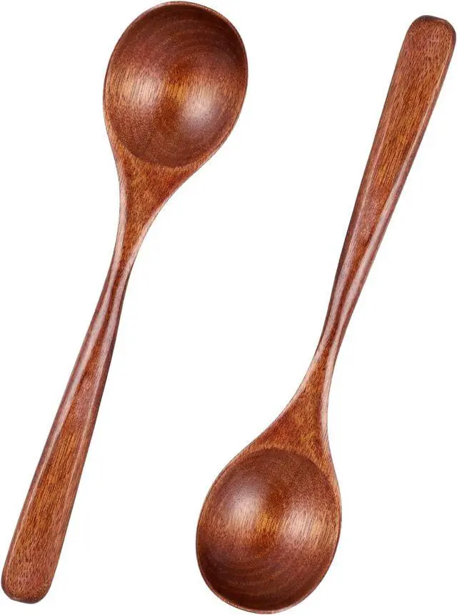Main image of Thinp 2 Pcs Wooden Spoons for Eating, 7 Inch Wood Soup Spoons Long Handle Wood Teaspoons Woods Table Spoon for Cooking Wooden Serving Spoon for Tea Coffee Honey Desserts Cereal