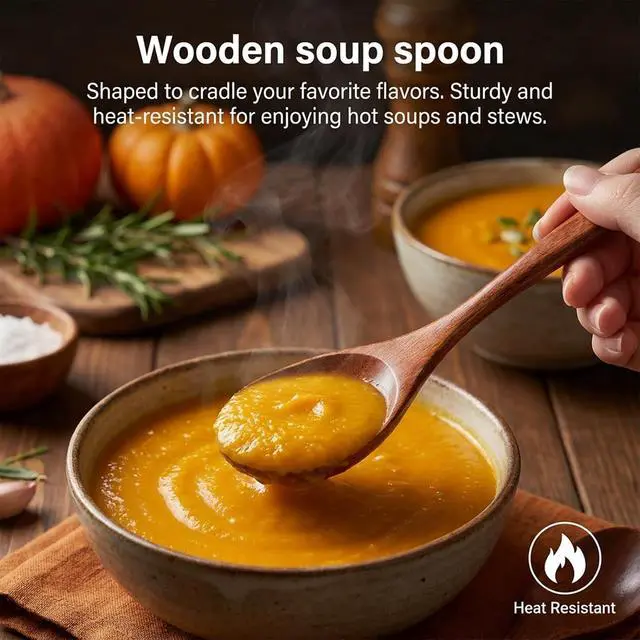 Alt view image 7 of 7 - Thinp 2 Pcs Wooden Spoons for Eating, 7 Inch Wood Soup Spoons Long Handle Wood Teaspoons Woods Table Spoon for Cooking Wooden Serving Spoon for Tea Coffee Honey Desserts Cereal