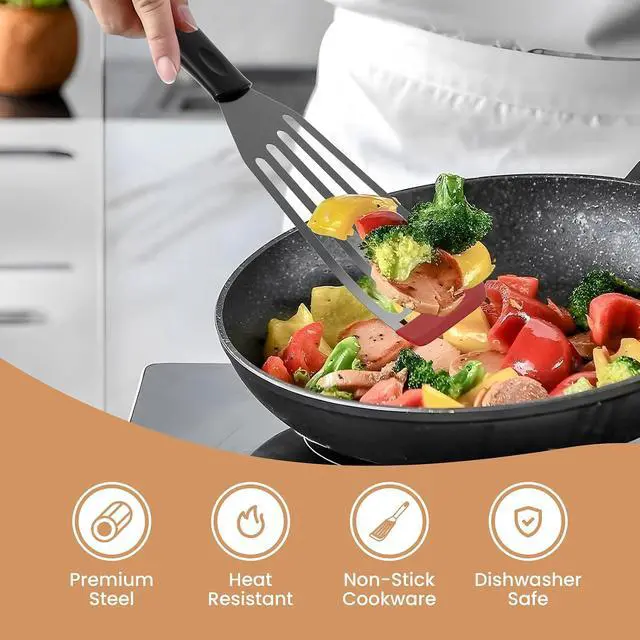 Alt view image 2 of 7 - 2Pack Silicone Fish Spatulas for Nonstick Cookware,Fish Turner Spatula Stainless Steel with Heat Resistant Silicone Edge,Metal Slotted Spatula for Flipping Fish Egg Patties Fries Pancake Steak (Red)