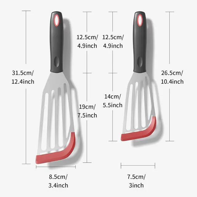 Alt view image 4 of 7 - 2Pack Silicone Fish Spatulas for Nonstick Cookware,Fish Turner Spatula Stainless Steel with Heat Resistant Silicone Edge,Metal Slotted Spatula for Flipping Fish Egg Patties Fries Pancake Steak (Red)