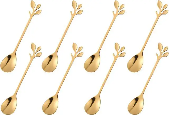 Main image of dcieiosul Gold Plated Stainless Steel Mini Coffee Espresso Spoon, Tableware Flatware Dessert Teaspoons Small Soup Spoons Set of 8, 4.9 inch Specialty Demitasse Stirring Spoons (Gold spoons)
