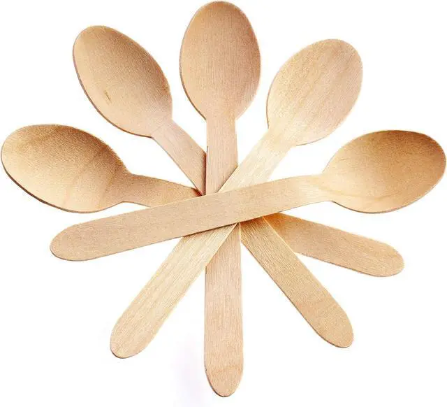 Main image of Concession Essentials Disposable Wooden Cutlery Spoons, Compostable and Earth Friendly, 6.25 Inch Length - Pack of 100 Spoons