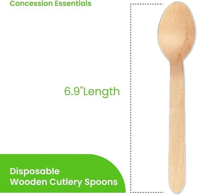Alt view image 2 of 6 - Concession Essentials Disposable Wooden Cutlery Spoons, Compostable and Earth Friendly, 6.25 Inch Length - Pack of 100 Spoons