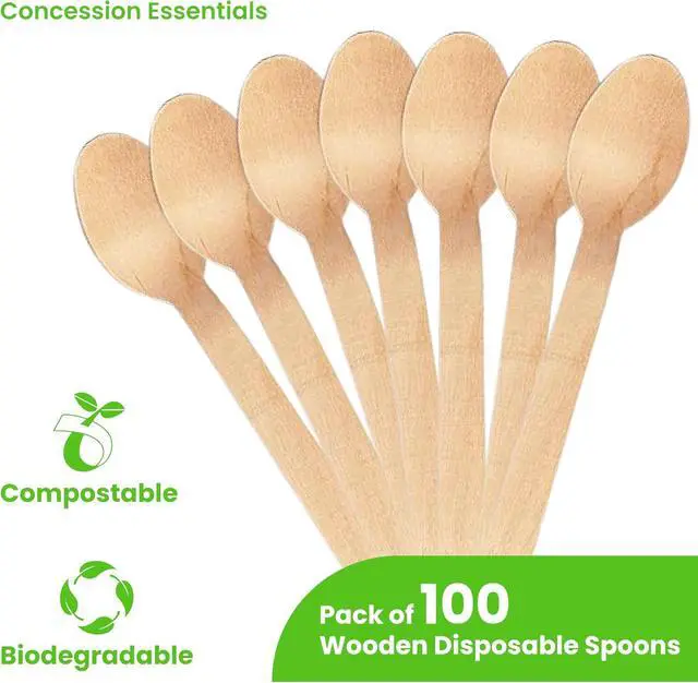 Alt view image 3 of 6 - Concession Essentials Disposable Wooden Cutlery Spoons, Compostable and Earth Friendly, 6.25 Inch Length - Pack of 100 Spoons