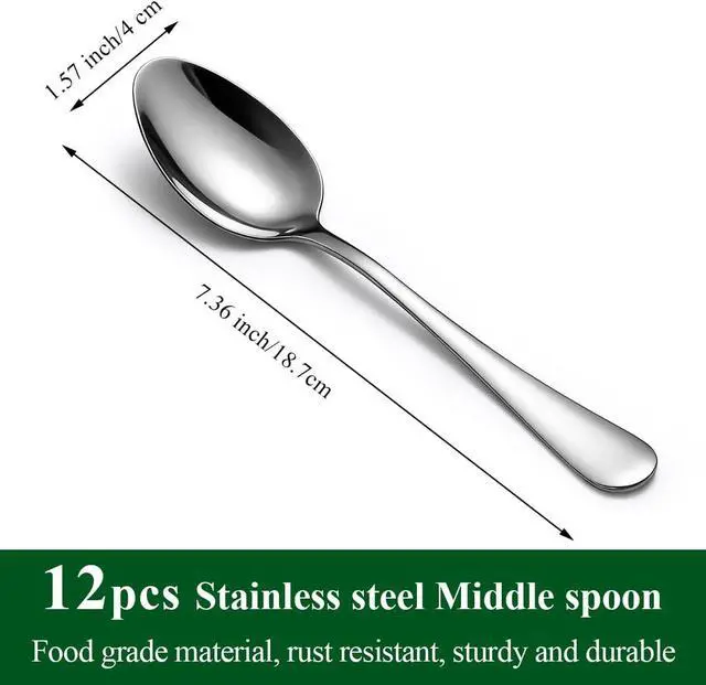 Alt view image 2 of 7 - Dinner Spoons Set 12pcs, 7.36" Soup Spoon Berglander Food Grade Stainless Steel Silverware Spoons, Metal Tablespoon for Home, Kitchen or Restaurant Mirror Polished, Dishwasher Safe