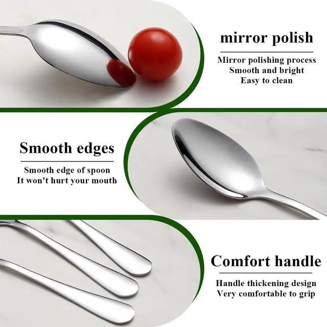 Alt view image 4 of 7 - Dinner Spoons Set 12pcs, 7.36" Soup Spoon Berglander Food Grade Stainless Steel Silverware Spoons, Metal Tablespoon for Home, Kitchen or Restaurant Mirror Polished, Dishwasher Safe
