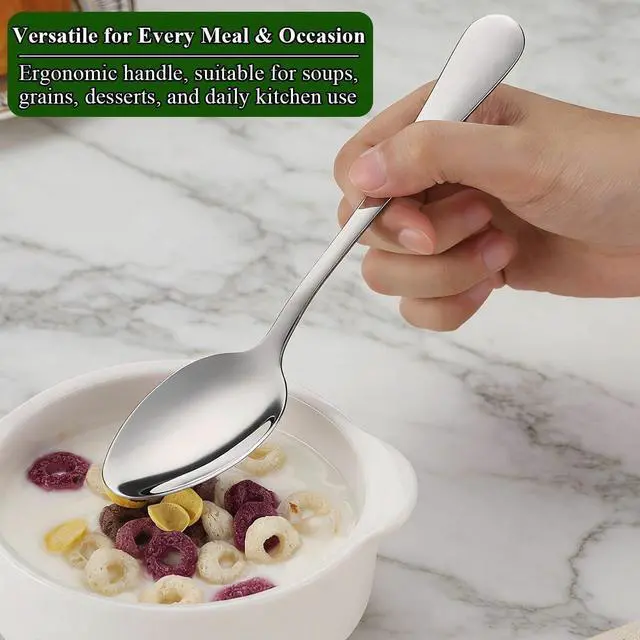Alt view image 5 of 7 - Dinner Spoons Set 12pcs, 7.36" Soup Spoon Berglander Food Grade Stainless Steel Silverware Spoons, Metal Tablespoon for Home, Kitchen or Restaurant Mirror Polished, Dishwasher Safe