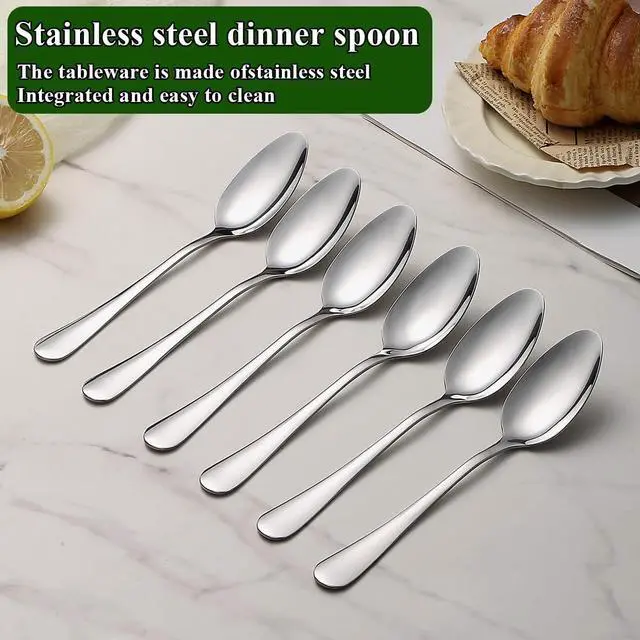 Alt view image 7 of 7 - Dinner Spoons Set 12pcs, 7.36" Soup Spoon Berglander Food Grade Stainless Steel Silverware Spoons, Metal Tablespoon for Home, Kitchen or Restaurant Mirror Polished, Dishwasher Safe