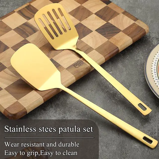 Alt view image 3 of 7 - Kyraton Stainless Steel Spatula Set, Heavy Duty Thickened Premium Metal Cooking Utensils, Dishwasher Safe Reusable Kitchen Spatulas for Home Restaurant Camping Party Wedding Banquet
