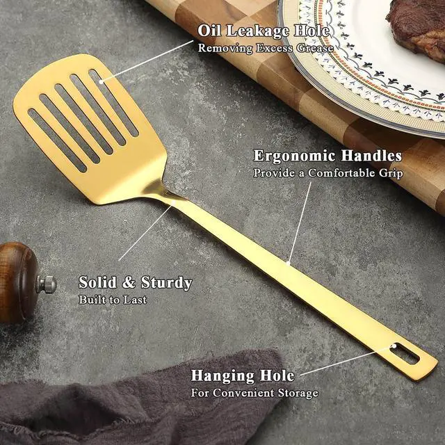 Alt view image 5 of 7 - Kyraton Stainless Steel Spatula Set, Heavy Duty Thickened Premium Metal Cooking Utensils, Dishwasher Safe Reusable Kitchen Spatulas for Home Restaurant Camping Party Wedding Banquet
