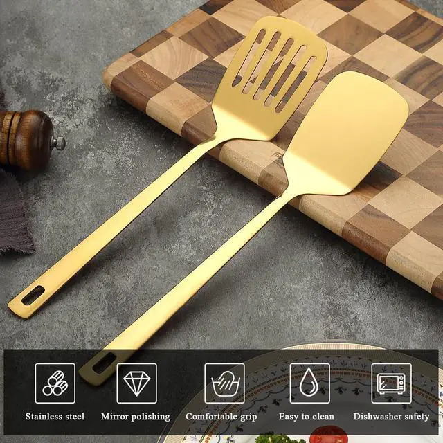 Alt view image 6 of 7 - Kyraton Stainless Steel Spatula Set, Heavy Duty Thickened Premium Metal Cooking Utensils, Dishwasher Safe Reusable Kitchen Spatulas for Home Restaurant Camping Party Wedding Banquet