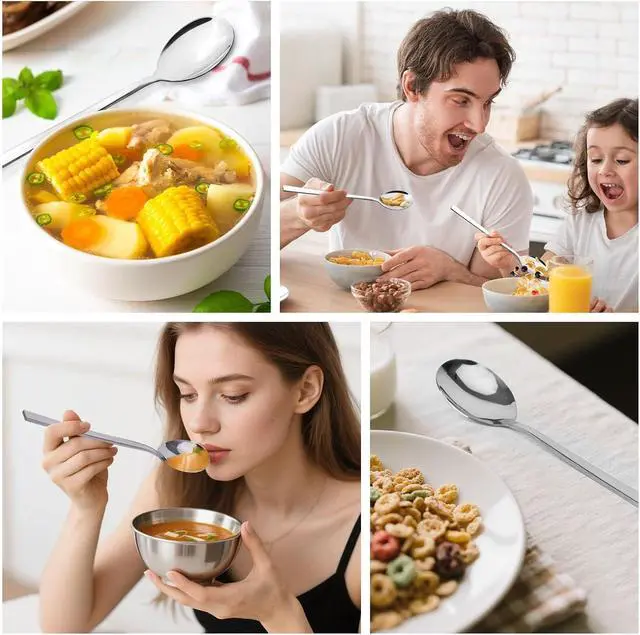 Alt view image 6 of 6 - HANSGO Soup Spoons, 8PCS Korean Spoon, 8.5 Inch Stainless Steel Tablespoon with Long Handles for Home Kitchen Restaurant, Flatware Set for Stirring Hot Cocoa and Cereal, Durable & Dishwasher Safe