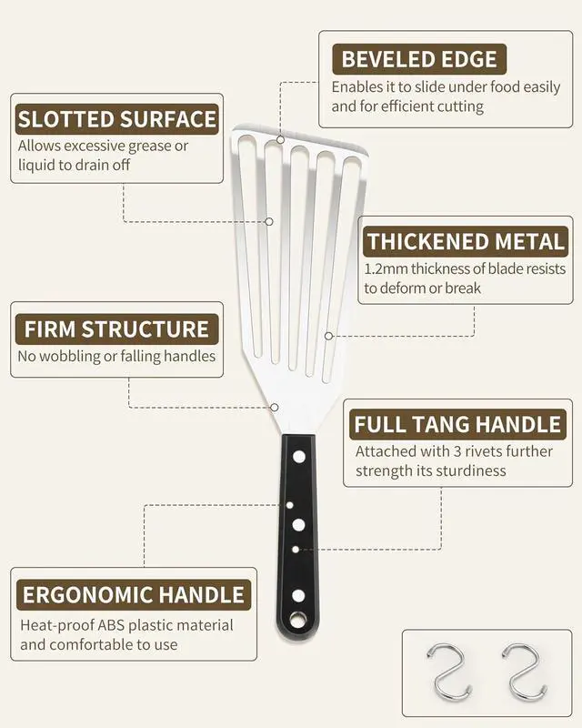 Alt view image 3 of 7 - HaSteeL 2 Pack Stainless Steel Fish Spatula, Metal Slotted Turner Set, Griddle Grill Spatula for Kitchen Cooking, Flipping, Turning, Frying $ Grilling, Full Tang ABS Handle, DIshwasher Safe