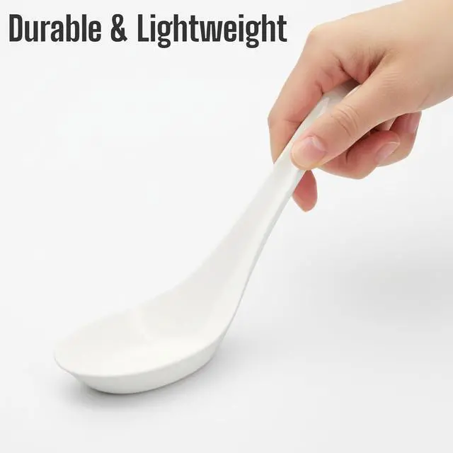 Alt view image 4 of 6 - 50 Pack Disposable Asian Soup Spoons with Hook Eco-Friendly Cornstarch Spoons for Ramen Pho Noodle Bowls, Heavy Duty Takeout Spoons, BPA-Free