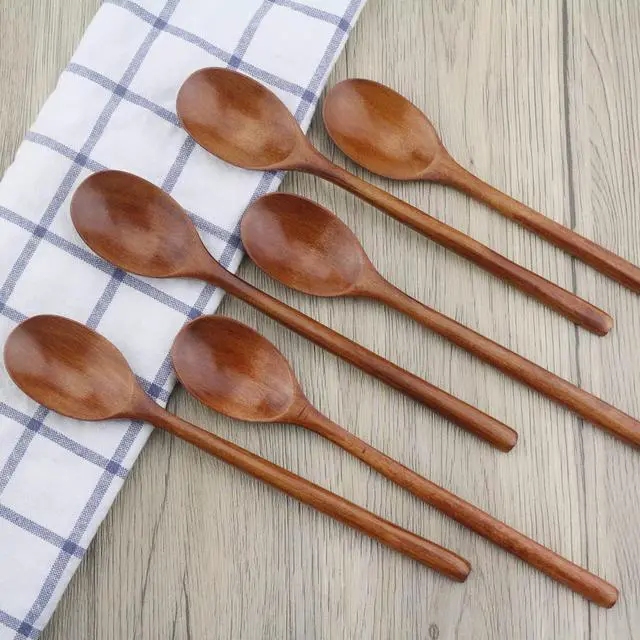 Alt view image 2 of 7 - 9" Korean Wooden Spoons for Eating, ADLORYEA 6 Pieces Small Wood Spoons