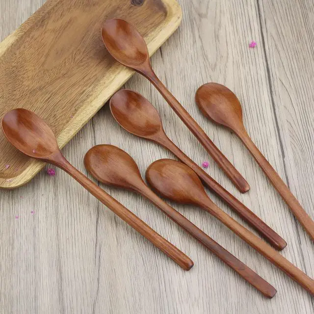 Alt view image 3 of 7 - 9" Korean Wooden Spoons for Eating, ADLORYEA 6 Pieces Small Wood Spoons