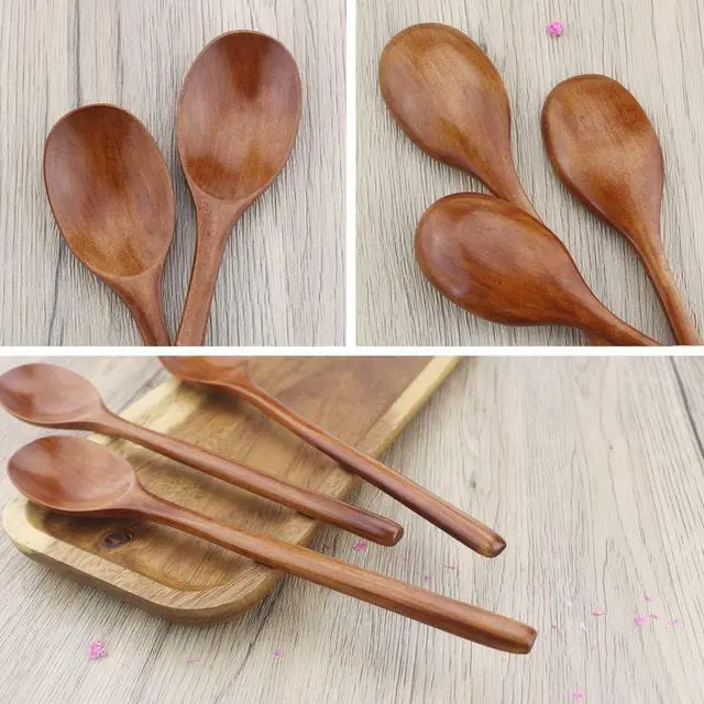 Alt view image 4 of 7 - 9" Korean Wooden Spoons for Eating, ADLORYEA 6 Pieces Small Wood Spoons
