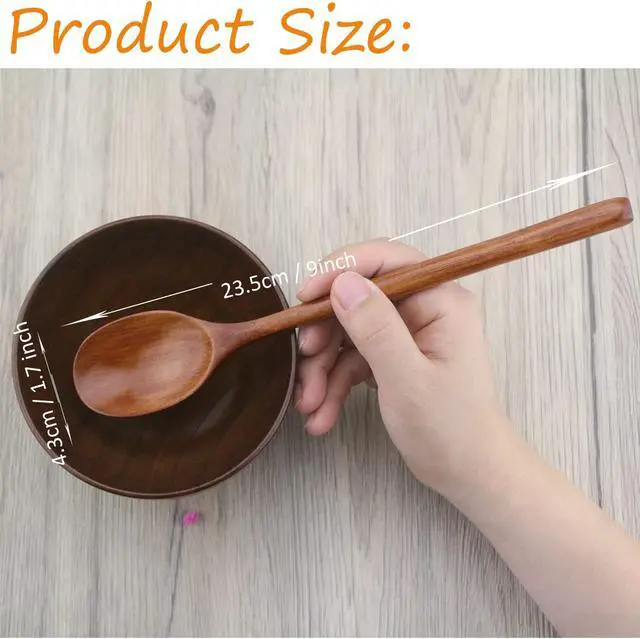 Alt view image 5 of 7 - 9" Korean Wooden Spoons for Eating, ADLORYEA 6 Pieces Small Wood Spoons