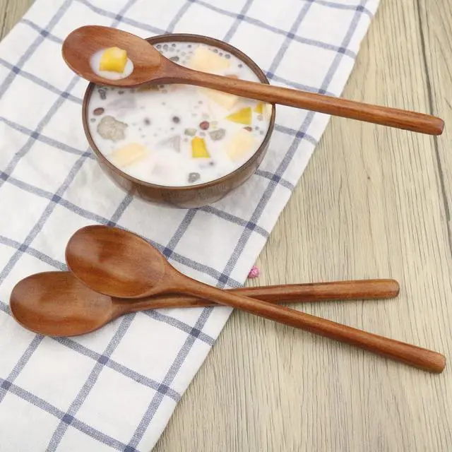 Alt view image 6 of 7 - 9" Korean Wooden Spoons for Eating, ADLORYEA 6 Pieces Small Wood Spoons