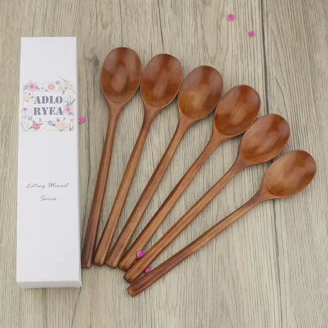 Alt view image 7 of 7 - 9" Korean Wooden Spoons for Eating, ADLORYEA 6 Pieces Small Wood Spoons