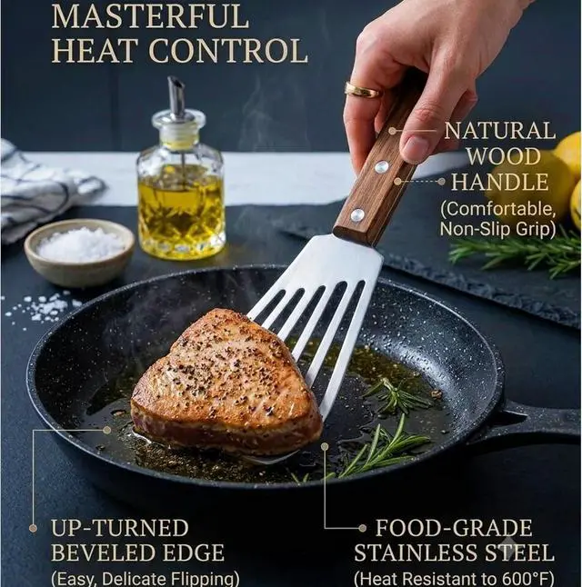 Alt view image 2 of 6 - Fish Spatula Stainless Steel, Metal Slotted Spatula for Non-Stick Cookware Fish Flexible Spatulas Turner for Kitchen Cooking Barbecue Egg Grill