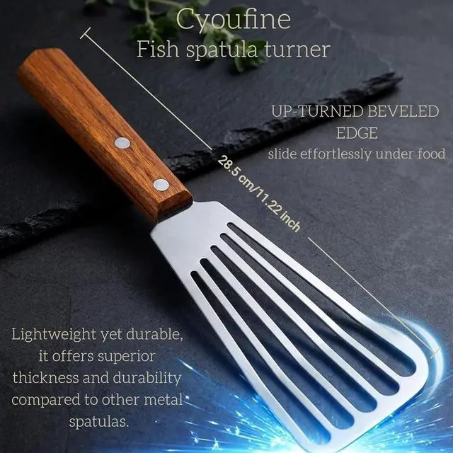 Alt view image 4 of 6 - Fish Spatula Stainless Steel, Metal Slotted Spatula for Non-Stick Cookware Fish Flexible Spatulas Turner for Kitchen Cooking Barbecue Egg Grill