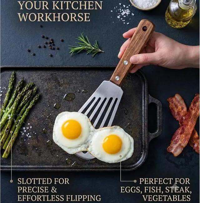 Alt view image 5 of 6 - Fish Spatula Stainless Steel, Metal Slotted Spatula for Non-Stick Cookware Fish Flexible Spatulas Turner for Kitchen Cooking Barbecue Egg Grill
