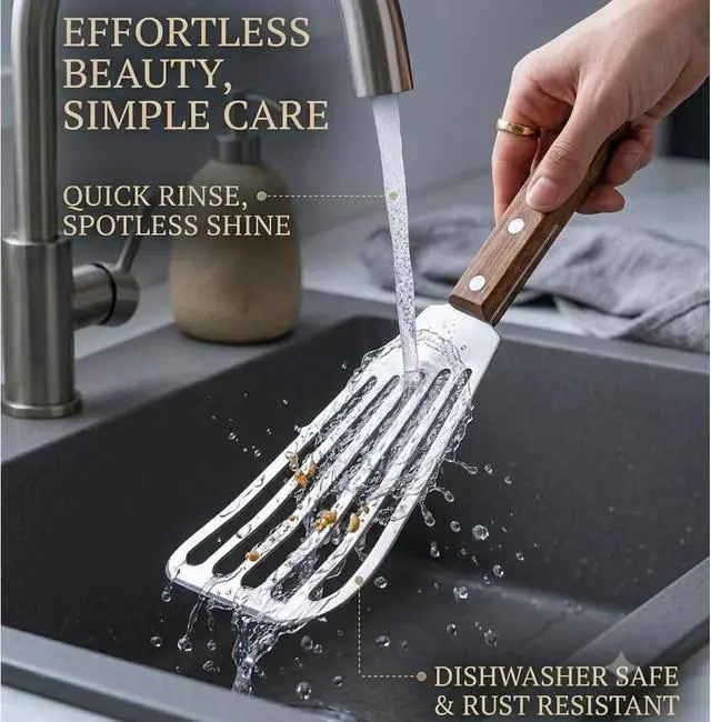 Alt view image 6 of 6 - Fish Spatula Stainless Steel, Metal Slotted Spatula for Non-Stick Cookware Fish Flexible Spatulas Turner for Kitchen Cooking Barbecue Egg Grill