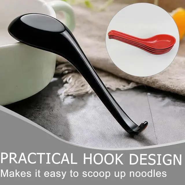 Alt view image 3 of 7 - 4PCS Asian Soup Spoons, Chinese Japanese Miso Ramen Wonton Dumpling Pho Rice Noodle Soba Soup Spoons, Red and Black Melamine Spoons
