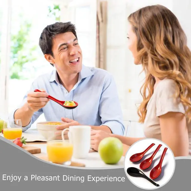 Alt view image 4 of 7 - 4PCS Asian Soup Spoons, Chinese Japanese Miso Ramen Wonton Dumpling Pho Rice Noodle Soba Soup Spoons, Red and Black Melamine Spoons
