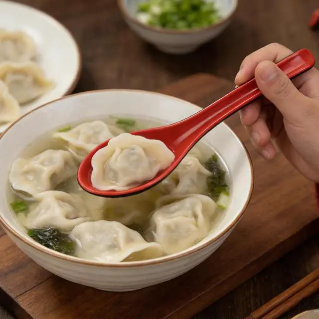 Alt view image 6 of 7 - 4PCS Asian Soup Spoons, Chinese Japanese Miso Ramen Wonton Dumpling Pho Rice Noodle Soba Soup Spoons, Red and Black Melamine Spoons