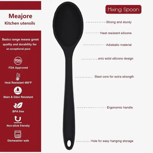 Alt view image 2 of 7 - 2 Pcs Silicone Spoons for Cooking Heat Resistant, Hygienic Design Cooking Utensi Mixing Spoons for Kitchen Cooking Baking Stirring Mixing Tools (Black)