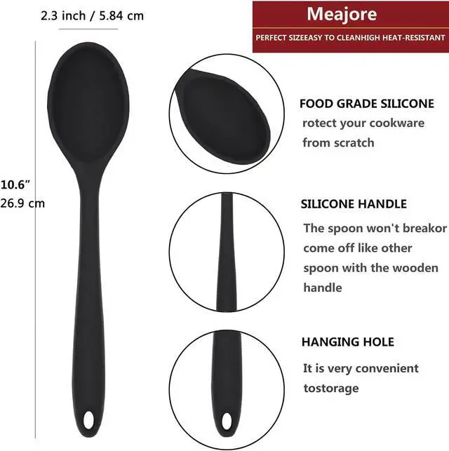 Alt view image 3 of 7 - 2 Pcs Silicone Spoons for Cooking Heat Resistant, Hygienic Design Cooking Utensi Mixing Spoons for Kitchen Cooking Baking Stirring Mixing Tools (Black)