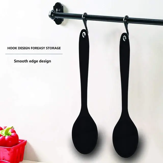Alt view image 6 of 7 - 2 Pcs Silicone Spoons for Cooking Heat Resistant, Hygienic Design Cooking Utensi Mixing Spoons for Kitchen Cooking Baking Stirring Mixing Tools (Black)