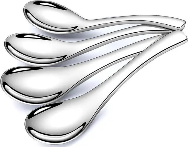 Main image of Stainless Steel Soup Spoons - 6 Inch Heavy Duty Asian Soup Spoon for Ramen, Rice, Tea, and Milk, Set of 4 Short Handle Ramen Spoons, Dishwasher Safe, Silver Chinese Table Spoon