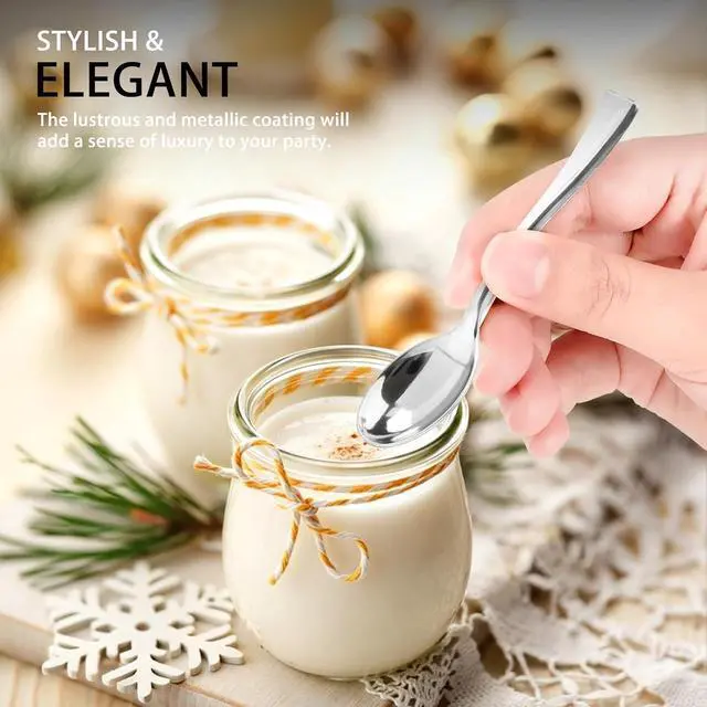 Alt view image 3 of 7 - 4 Inch Silver Mini Plastic Spoons, 100 Pack