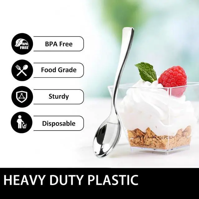 Alt view image 4 of 7 - 4 Inch Silver Mini Plastic Spoons, 100 Pack