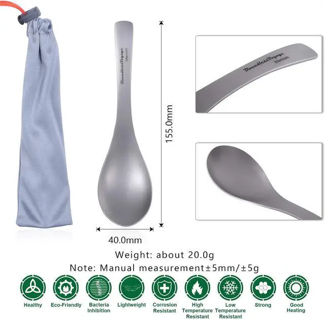 Alt view image 2 of 7 - Boundless Voyage Pure Titanium Spoon Camping Utensil with Deep Bowl Ti1067T