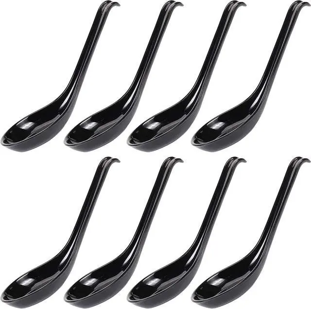 Main image of Comicfs Asian Soup Spoons 8 pieces, 8HSP-B, Large Japanese Soup Spoons, Soba Rice Pho Ramen Noodle Soup Spoon, Chinese Won Ton Soup Spoon, Hook Style (8 Spoon, Black)