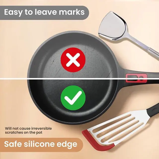 Alt view image 6 of 7 - 2Pack Silicone Fish Spatulas for Nonstick Cookware,Fish Turner Spatula Stainless Steel with Heat Resistant Silicone Edge,Metal Slotted Spatula for Flipping Fish Egg Patties Fries Pancake Steak (Red)