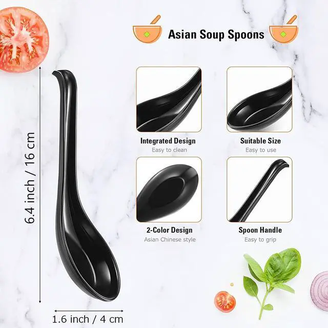 Alt view image 3 of 7 - Comicfs Asian Soup Spoons 8 pieces, 8HSP-B, Large Japanese Soup Spoons, Soba Rice Pho Ramen Noodle Soup Spoon, Chinese Won Ton Soup Spoon, Hook Style (8 Spoon, Black)
