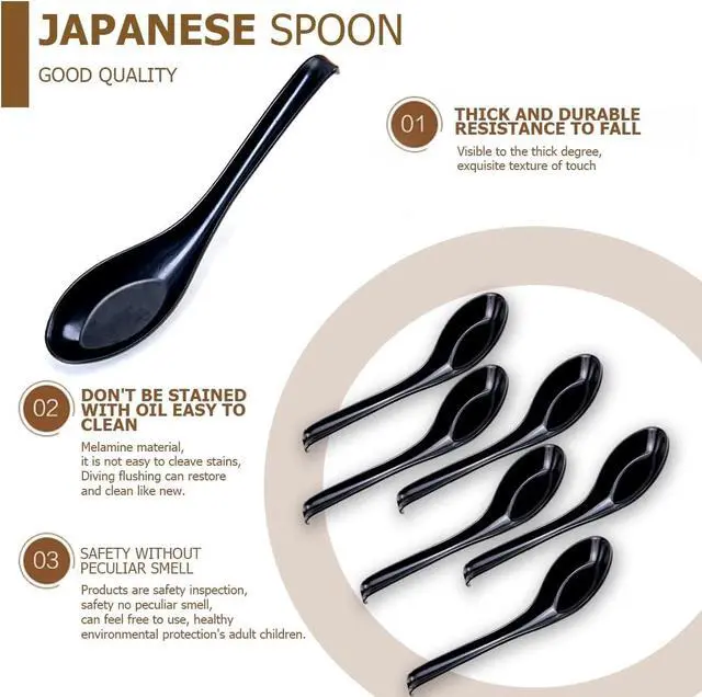 Alt view image 2 of 7 - Comicfs Asian Soup Spoons 8 pieces, 8HSP-B, Large Japanese Soup Spoons, Soba Rice Pho Ramen Noodle Soup Spoon, Chinese Won Ton Soup Spoon, Hook Style (8 Spoon, Black)