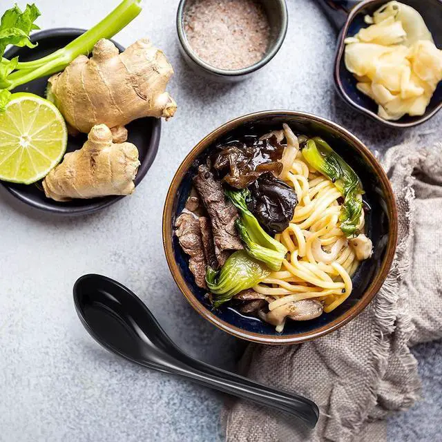 Alt view image 6 of 7 - Comicfs Asian Soup Spoons 8 pieces, 8HSP-B, Large Japanese Soup Spoons, Soba Rice Pho Ramen Noodle Soup Spoon, Chinese Won Ton Soup Spoon, Hook Style (8 Spoon, Black)
