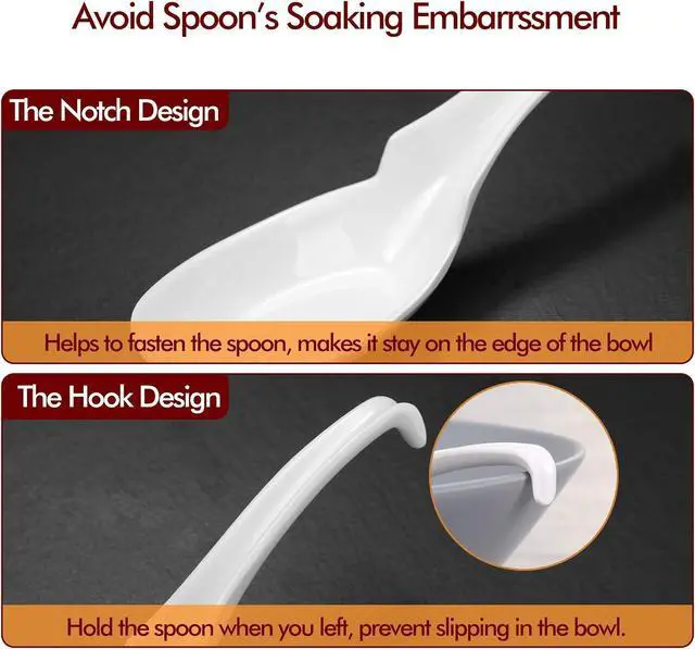 Alt view image 3 of 7 - Hiware 12-piece Asian Soup Spoons, Rice Spoons, Chinese Won Ton Soup Spoon - Notch and Hook Style, White