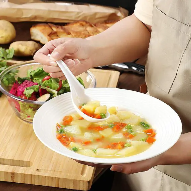 Alt view image 5 of 7 - Hiware 12-piece Asian Soup Spoons, Rice Spoons, Chinese Won Ton Soup Spoon - Notch and Hook Style, White